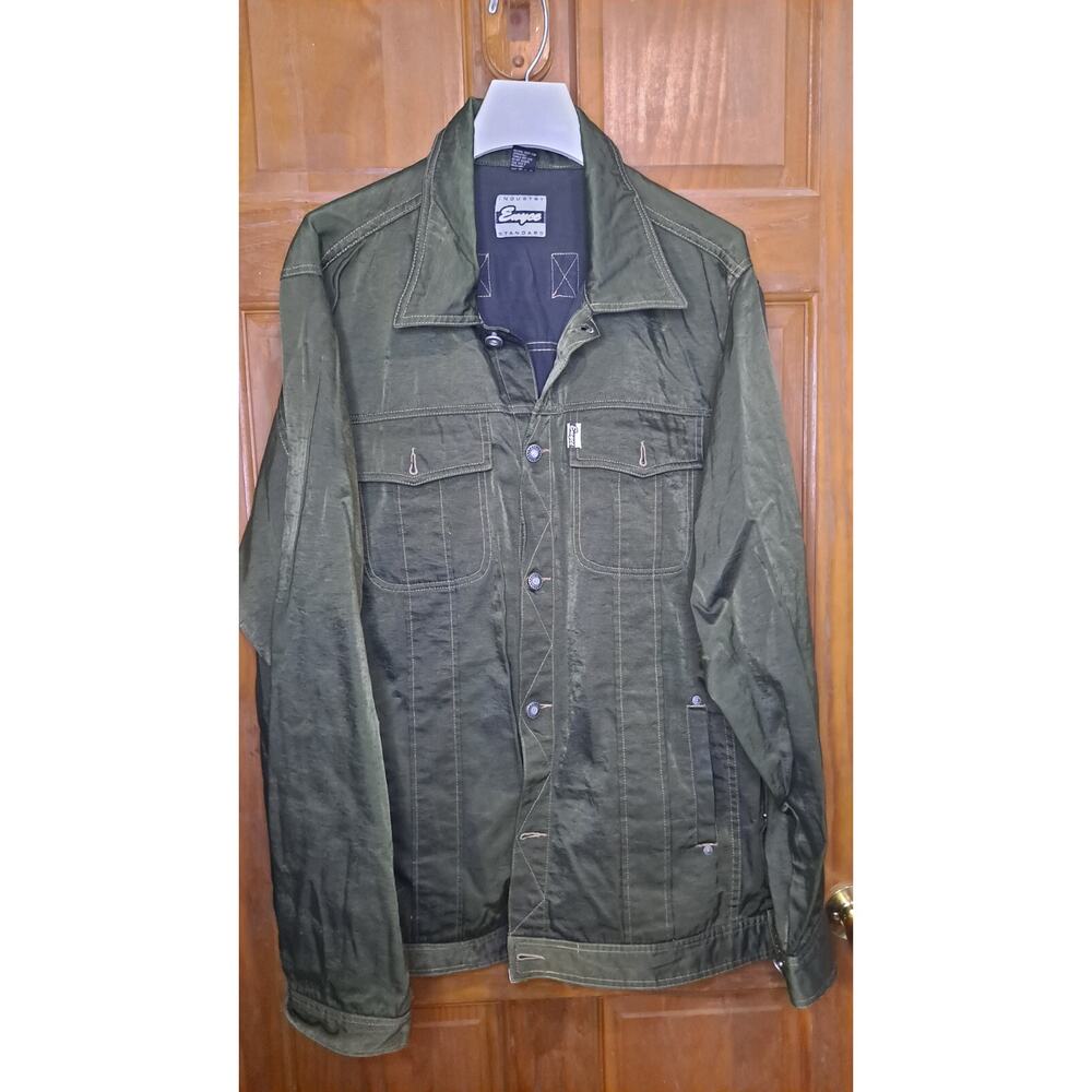 Enyce Men's Western Motorcycle L Shirt Jacket Semi Satin green Contrast Stitch
